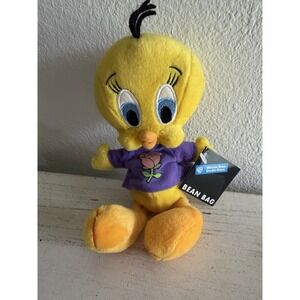 1999 Rare Tweety Bird Pink Rose Warner Bros 8" Bean Bag Plush Doll
